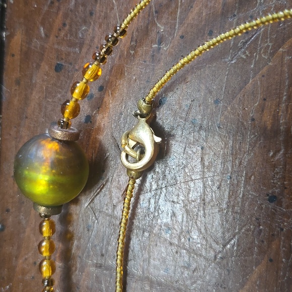 Vintage Glass And Seed Beaded Boho Gold Tone And Brown&Green Necklace💫 - Picture 3 of 4